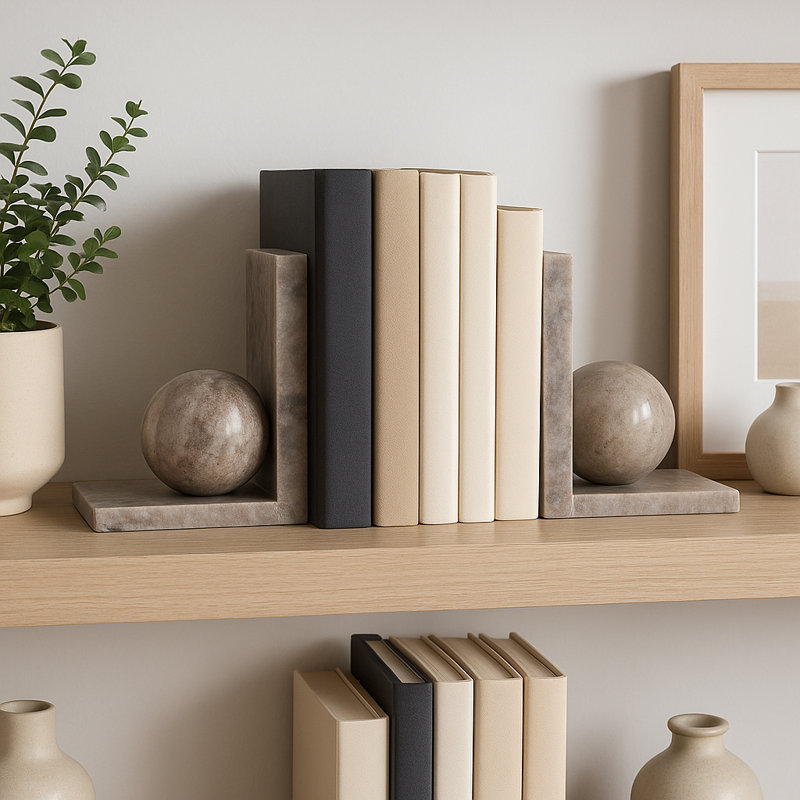 Serre-livres décoratifs avec orbes sphériques - Décoration de bibliothèque moderne pour étagère, bureau ou serre-livres décoratifs - ensemble de 2, 6 po, brun clair