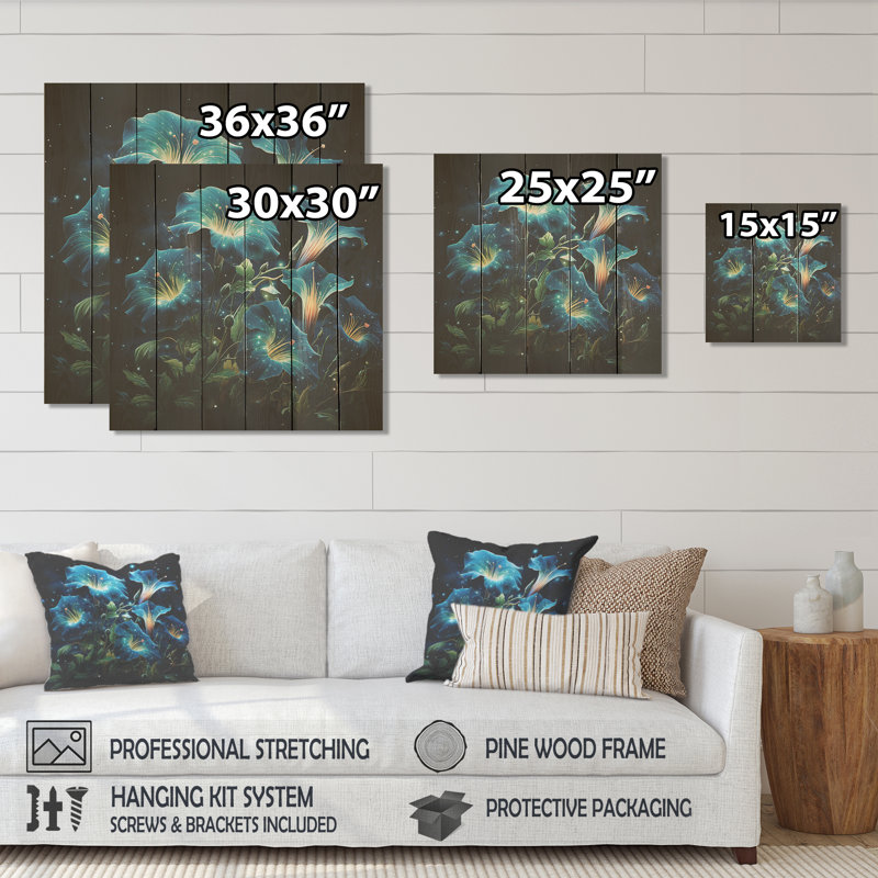 Starry Night Morning Glory Flower III - Morning Glory sur impression sur bois, H 15 po x l 15 po