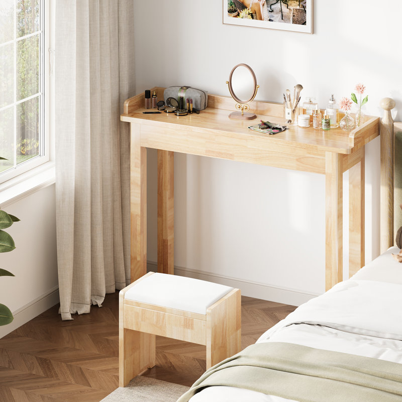 Bureau en bois massif de 39,4 po x 11,8 po avec panneau arrière, console étroite | Table d'entrée, poste de travail minimaliste moderne et bureau d'étude pour petits espaces, finition naturelle