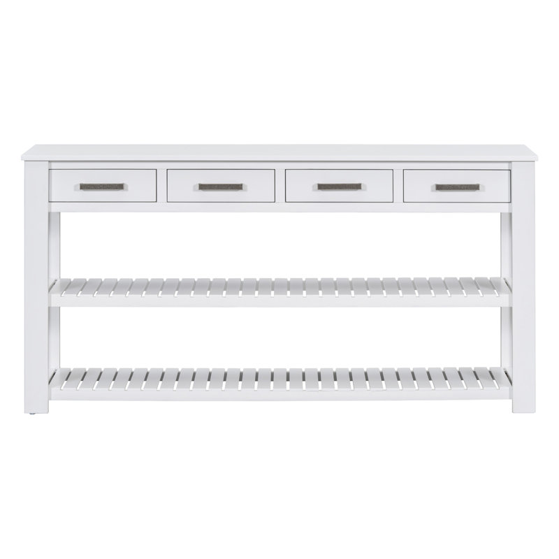 Élégante console avec 4 tiroirs et 2 tablettes, idéale pour les vestibules et les salons., Blanc