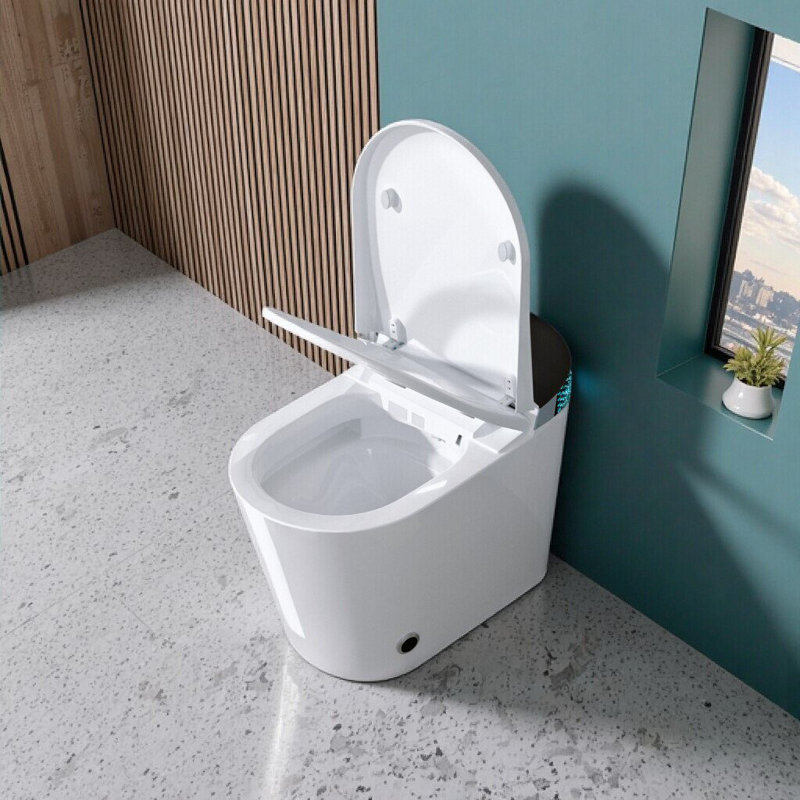 Modern Smart Toilet With Bidet, Foot Kick, Heated Seat & Auto Flush, Ada Compliant, White+Black