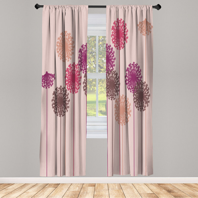 Microfiber Floral Semi-Sheer Rod Pocket Curtain Panels, 28" W x 84" L, Pink Pastel/Purple