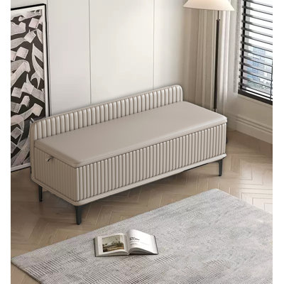 Wave Embroidery Leather Upholstered Storage Ottoman