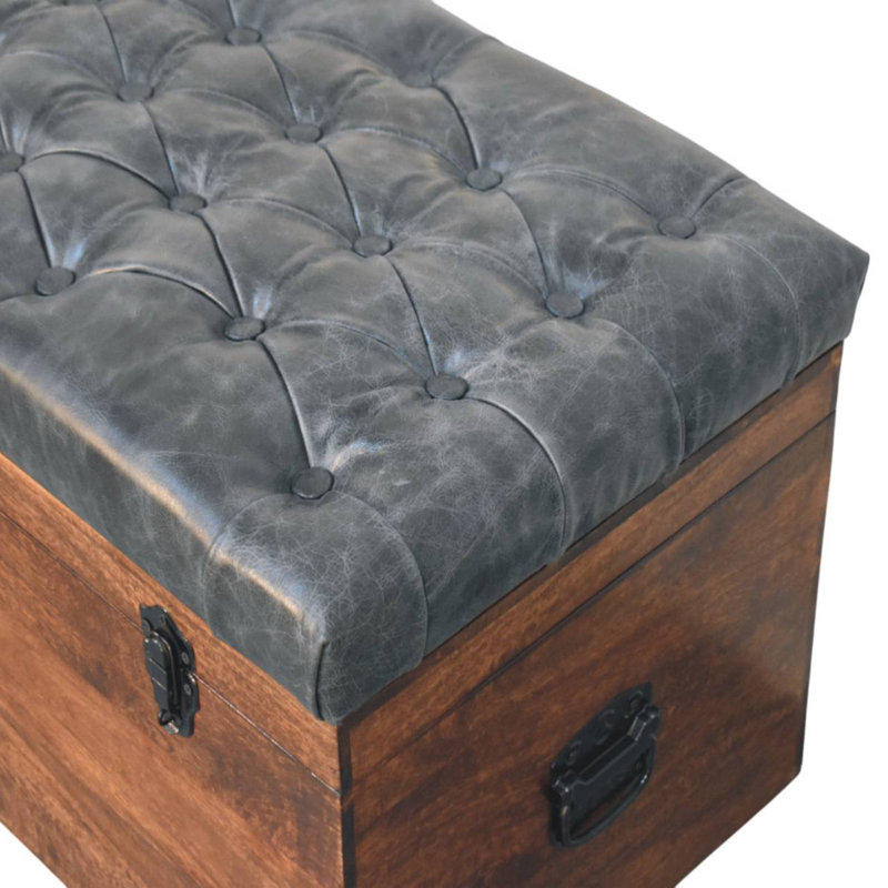 Coffret de rangement en bois recouvert de cuir de buffle noir
