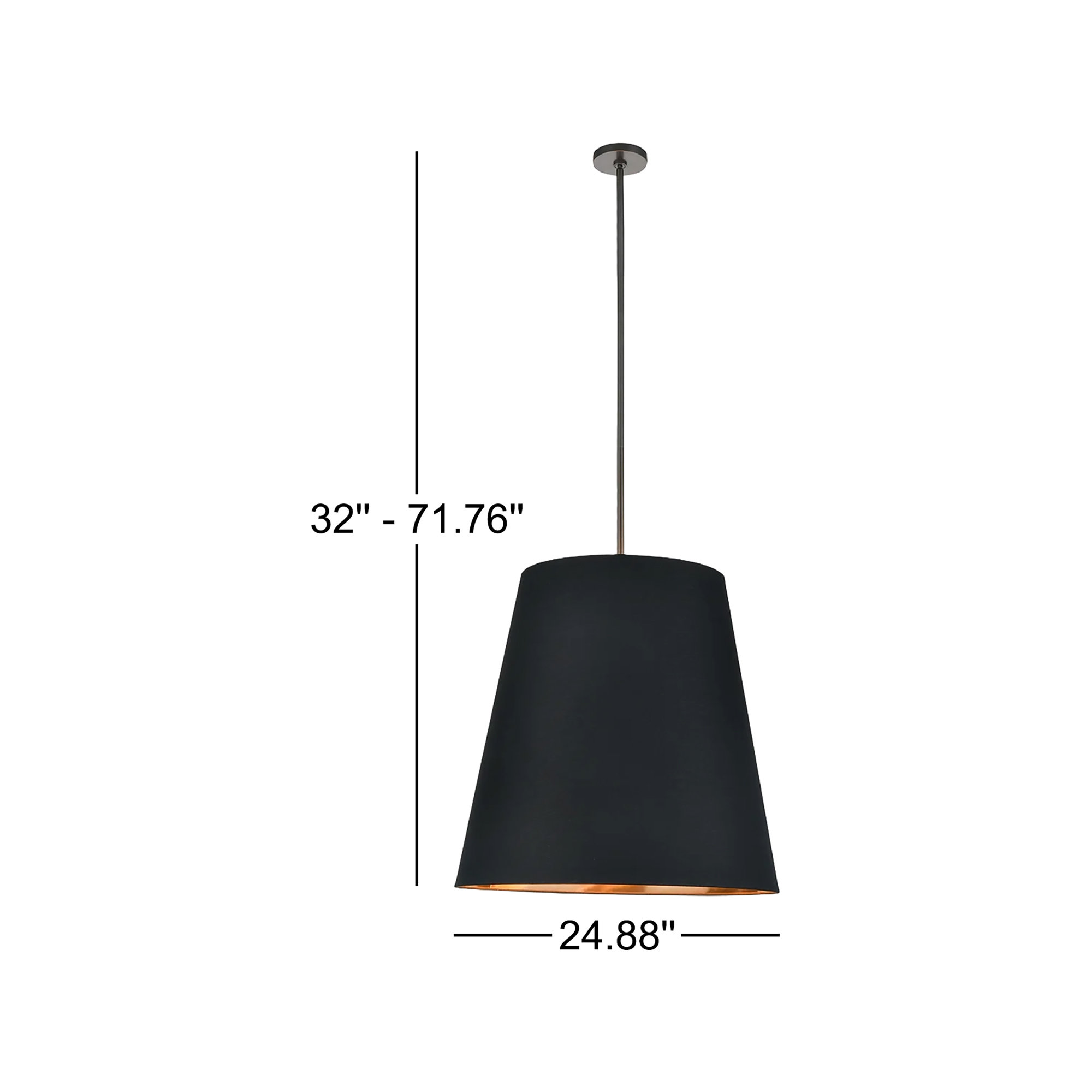 3 Light Steel Pendant, Black, 71.76" H x 24.88" W x 24.88" D, Black