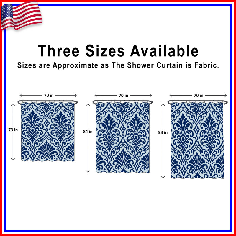 Blue Damask Pattern Shower Curtains Extra Long, 70in W x 84in H