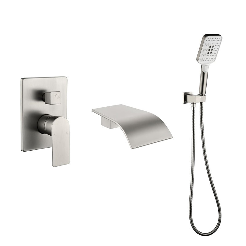 1 Handle Bathroom Waterfall Faucet with Diverter, Brushed Nickel