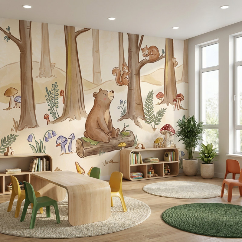 Murale écureuil d'ornement forêt fantaisiste, Non tissé non collé, 200 po x 120 po