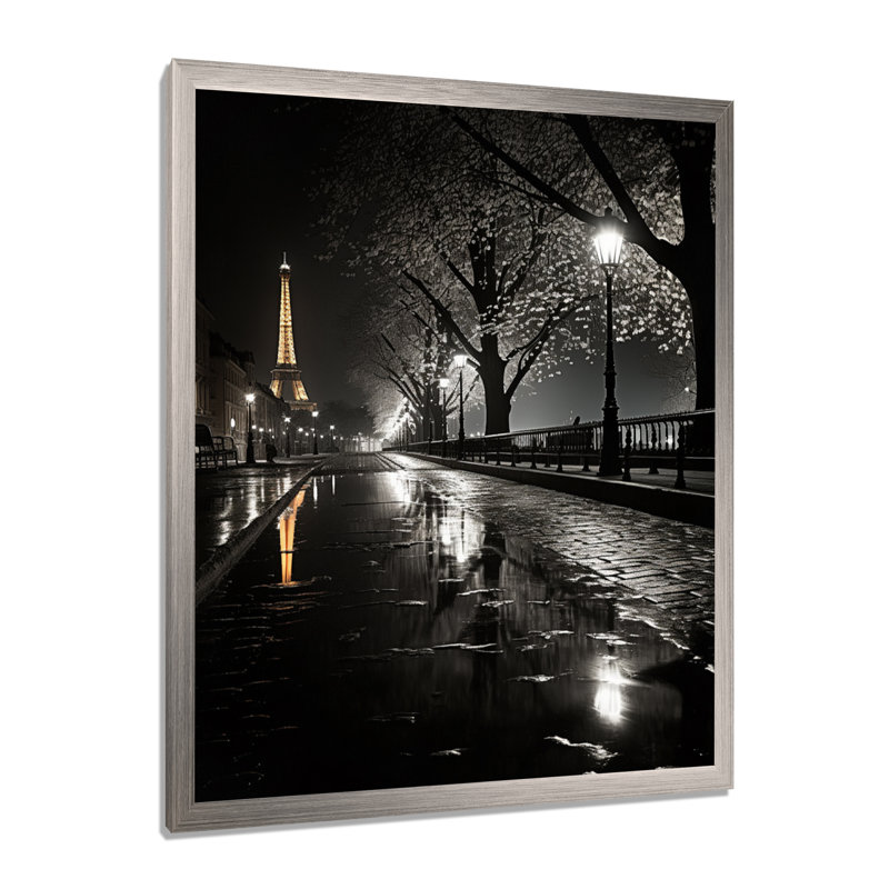 Parisian Moonlit Night I - Paris, reproduction d'art encadrée, Cadre simple argenté, H 44 po x l 34 po x P 1,5 po