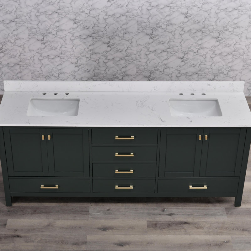 Cholena 84 Inch Bathroom Vanity With Double Sinks, Green, Brushed Gold