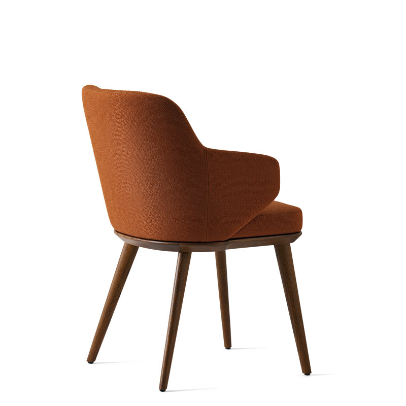 Foyer Upholstered Armchair with Wooden Base, Terracotta, Walnut