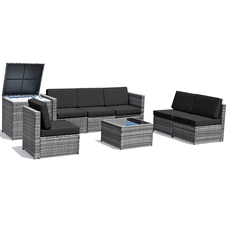 Burand 6 - Person Patio Conversation Set with Cushions, Black