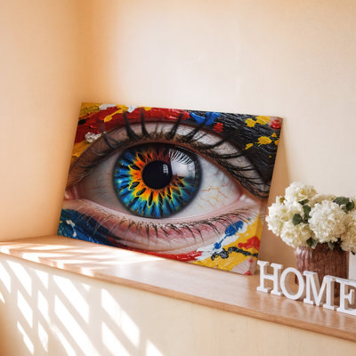 Colorful Eye Close-Up Vibrant Abstract Paint Splash Design Canvas Wall Art Print For Living Room, Bedroom, Office, Hallway, Entryway, Gallery Wall And Modern Home Decor