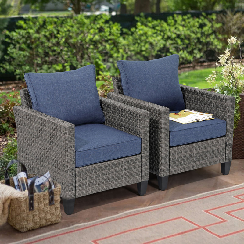 Chaise de patio avec coussins Tarnell, Gray Frame/Navy Cushion