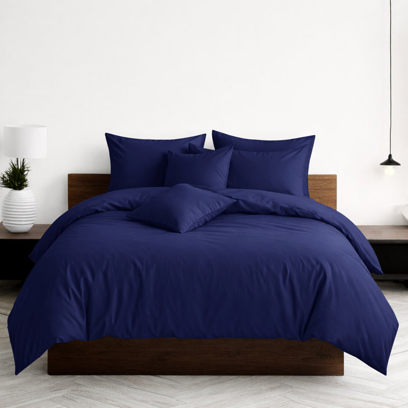 Luxury 3-Piece Dyed Duvet Cover Set With Pillowcases, Single Duvet Cover Set + 2 Pillowcases, Navy