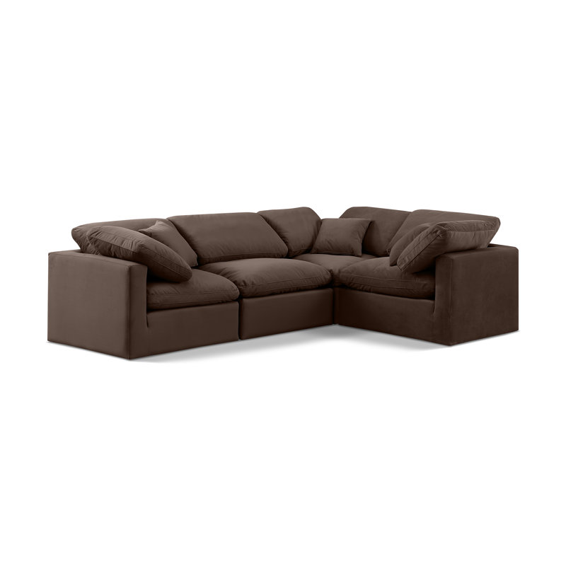 Itala Velvet L-Shaped Sectional Reversible, Brown Velvet