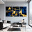 Abstrait géométrique bleu doré, ensemble de 3 reproductions d'art sur toile-1464412652