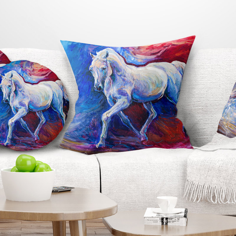 Blue Horse - Coussin imprimé animal, 16 po x 1 po, Coussin décoratif