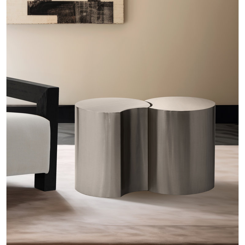 Ismah Iron Top End Table Set, Silver, 20" H x 33.5" W x 18" D