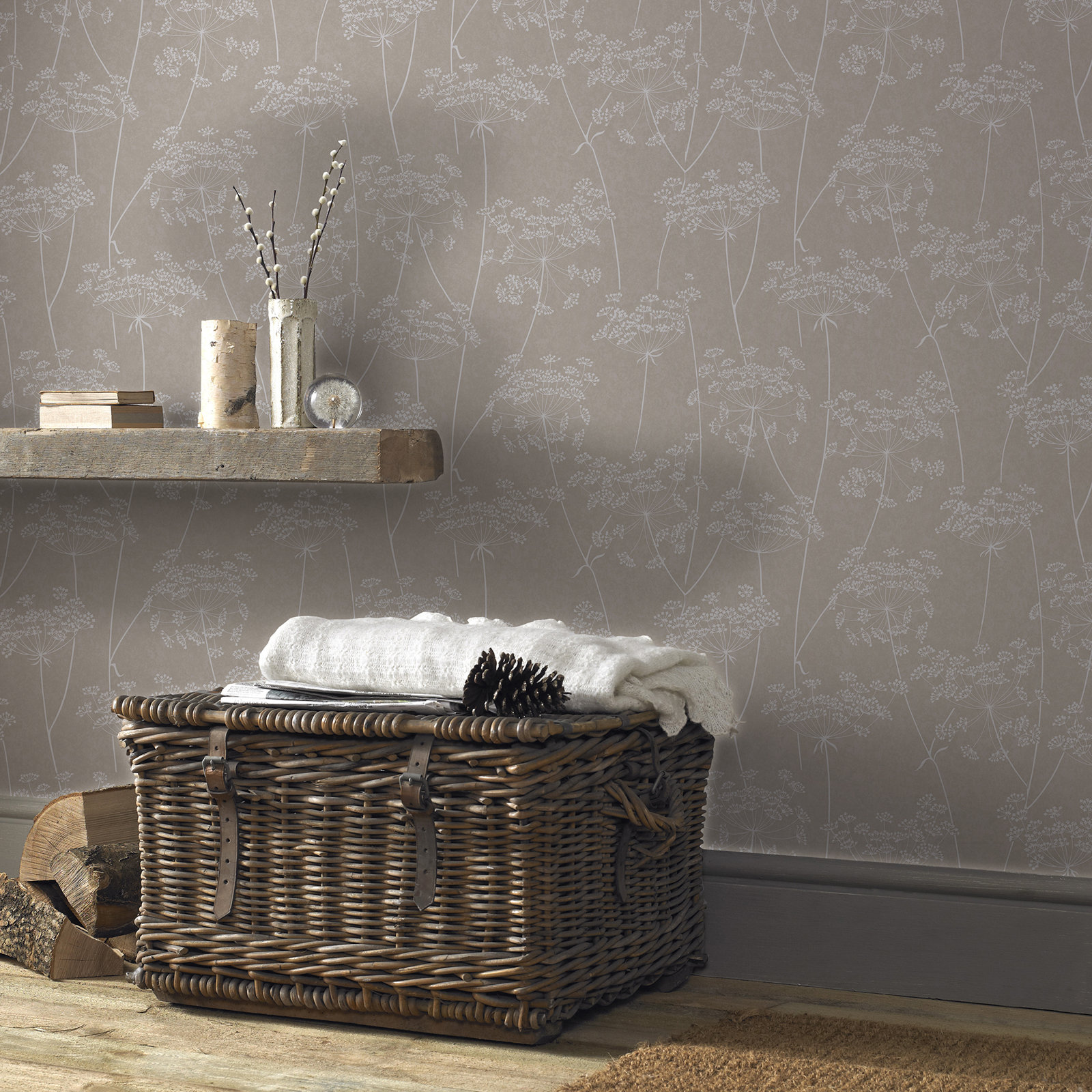 Innocence Modern Floral Wallpaper, Taupe