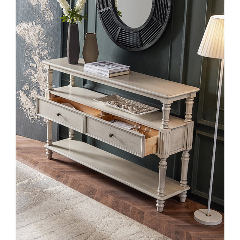 Console rustique avec pieds à colonnes classiques, Gris, H 34,65 po x l 39,37 po x P 13,78 po