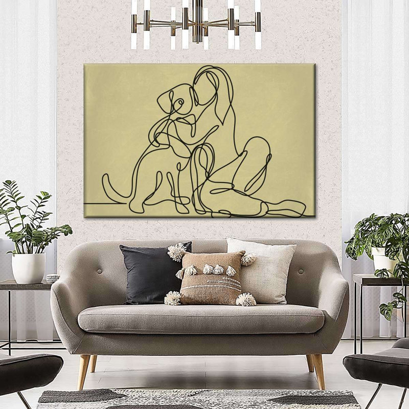 Femme aimant le chien, reproduction sur toile, H 34 po x l 51 po x P 1,25 po
