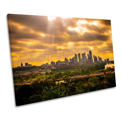 Austin City Sunset Texas Skyline 1 Piece Wrapped Canvas Wall Art