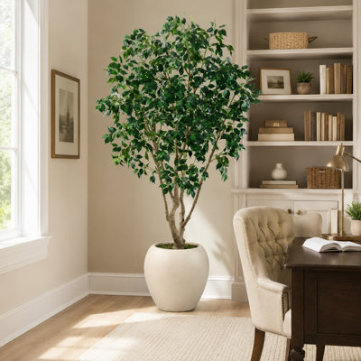 Ficus artificiel 8 pi avec pot à fleurs blanc 18 po