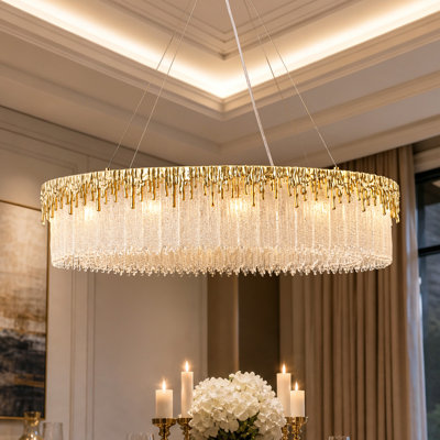 31.5" 12-Lights Round Glass Gold Chandelier(Bulbs Included)