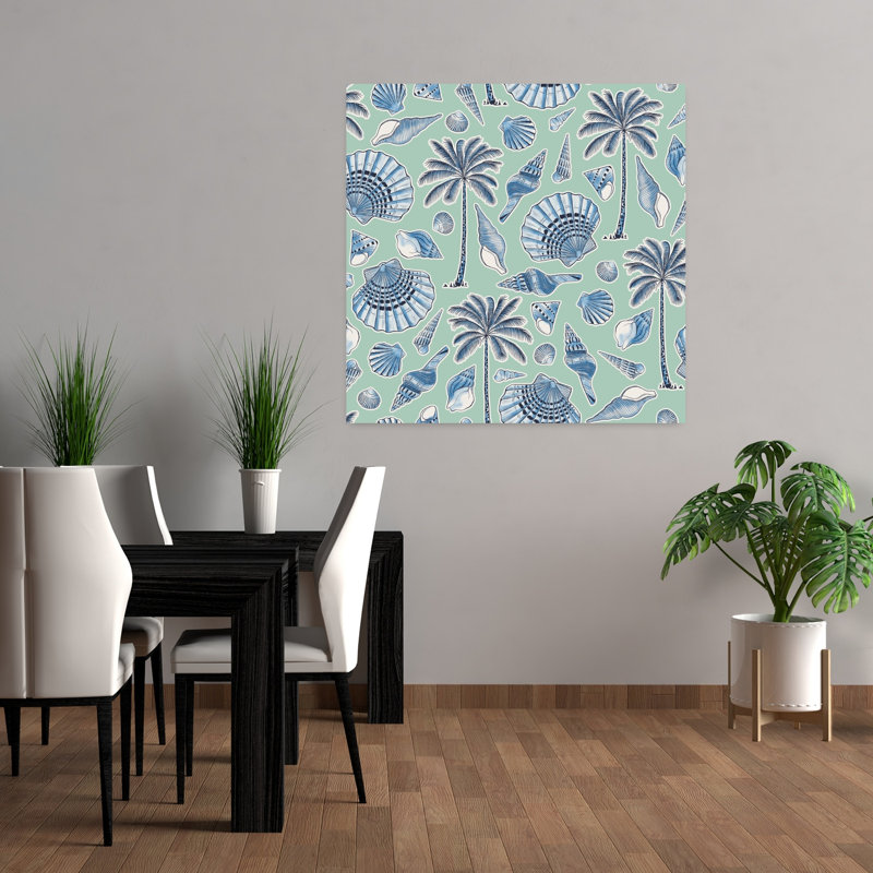 Art contemporain, palmier abstrait, art côtier, H 36 po x l 36 po, Bleu