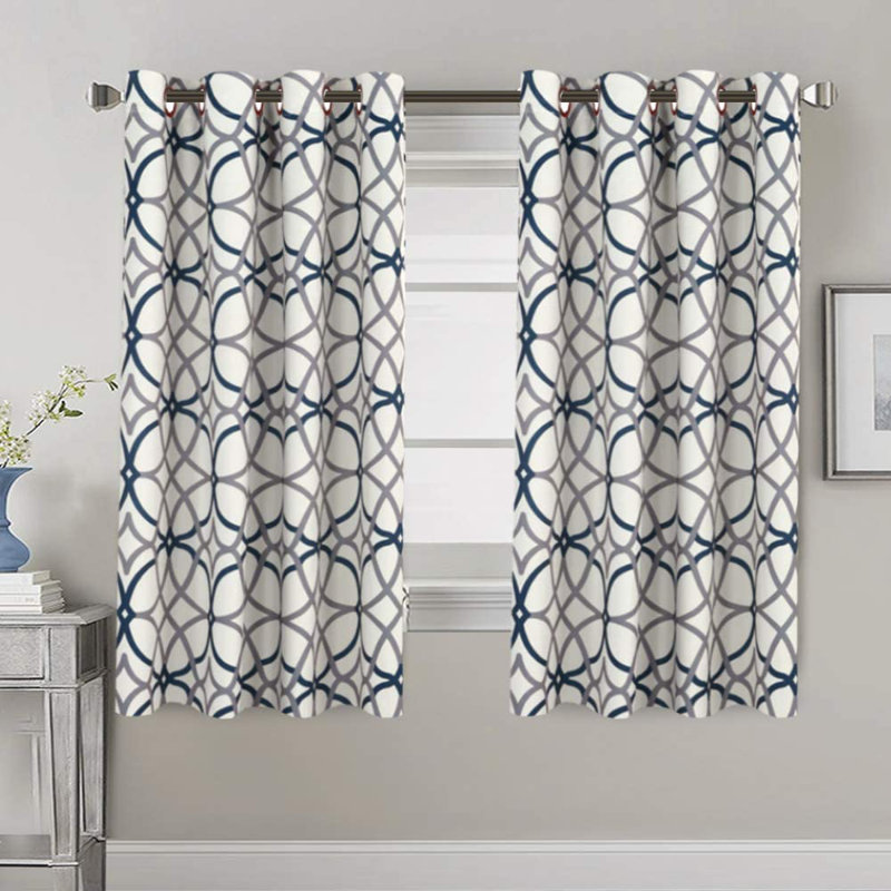 Rideaux à œillets Suwannee, L 52 po x L 63 po, Bleu marine / gris