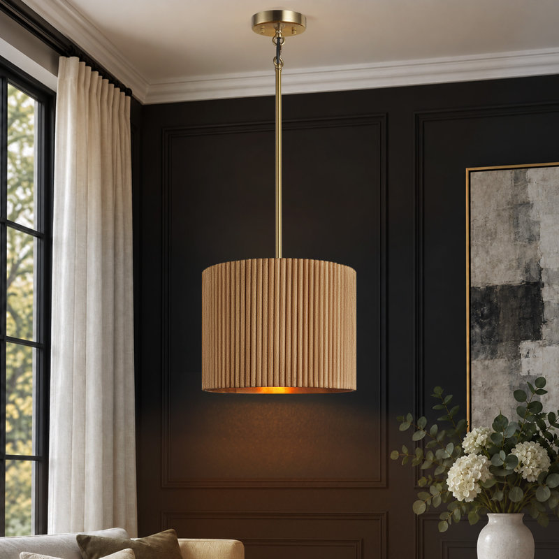 Suspension en bois à tambour unique de 11,8 po de largeur, 1 lumière, pour îlot de cuisine