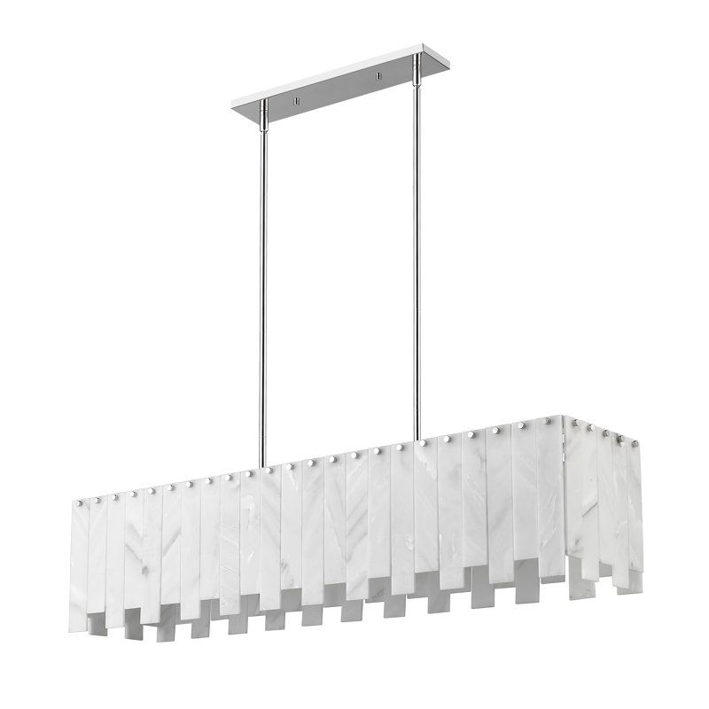 Lustre rectangulaire 7 lumières pour îlot de cuisine, Nickel poli