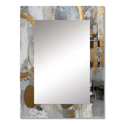 Gold And Grey Radical Simplicity II - Abstract Midcentury Mirror, Modern & Contemporary Unique Wall Mirror, Printed Metal Art