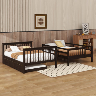 Cozy Full-Over-Full Bunk Bed With Twin Trundle Ample Storage And Secure Safety Guard Rail For Ideal Dream Bedroom