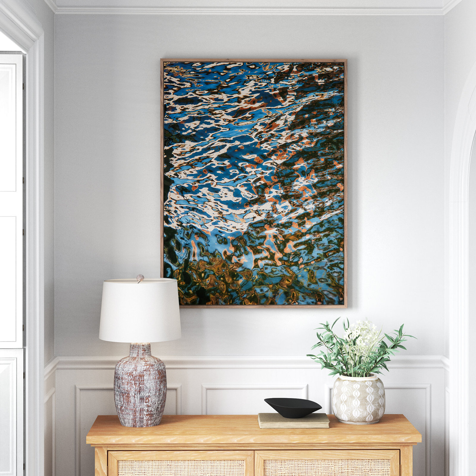 Mirissa "Reflecting Blue" Print by Geoffrey Baris, Dark Brown Framed, 48" H x 36" W x 2" D
