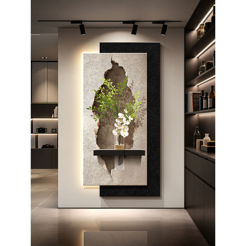 Hall d'entrée noir et blanc à motif abstrait en grès, H 55,12 po x l 27,56 po x P 1,18 po