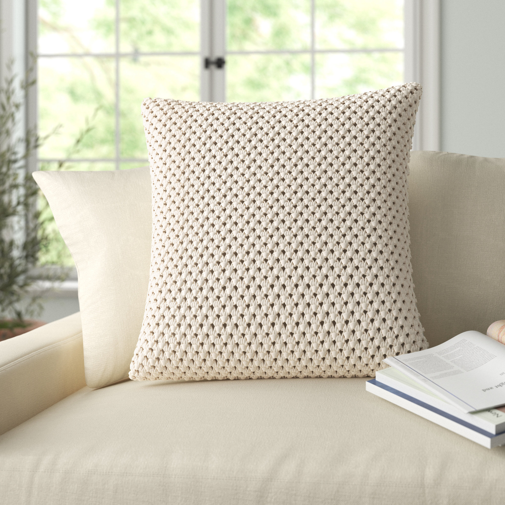 Lucile Cotton Throw Pillow, 18" x 18", Gray, No Fill