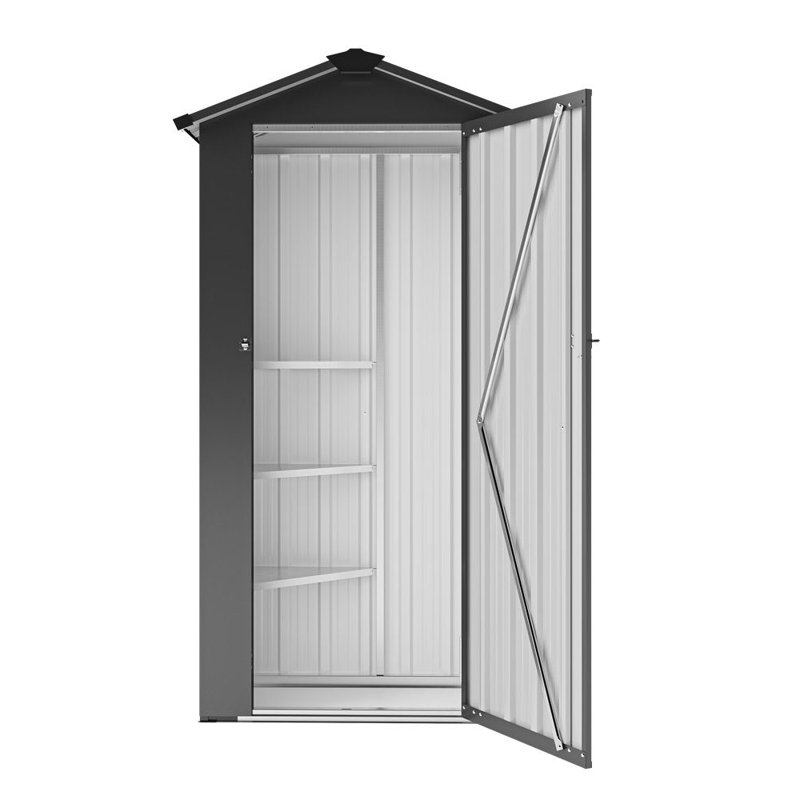 Waterproof Outdoor Storage Cabinet With Shelves, Lockable Metal Tool Shed, Black