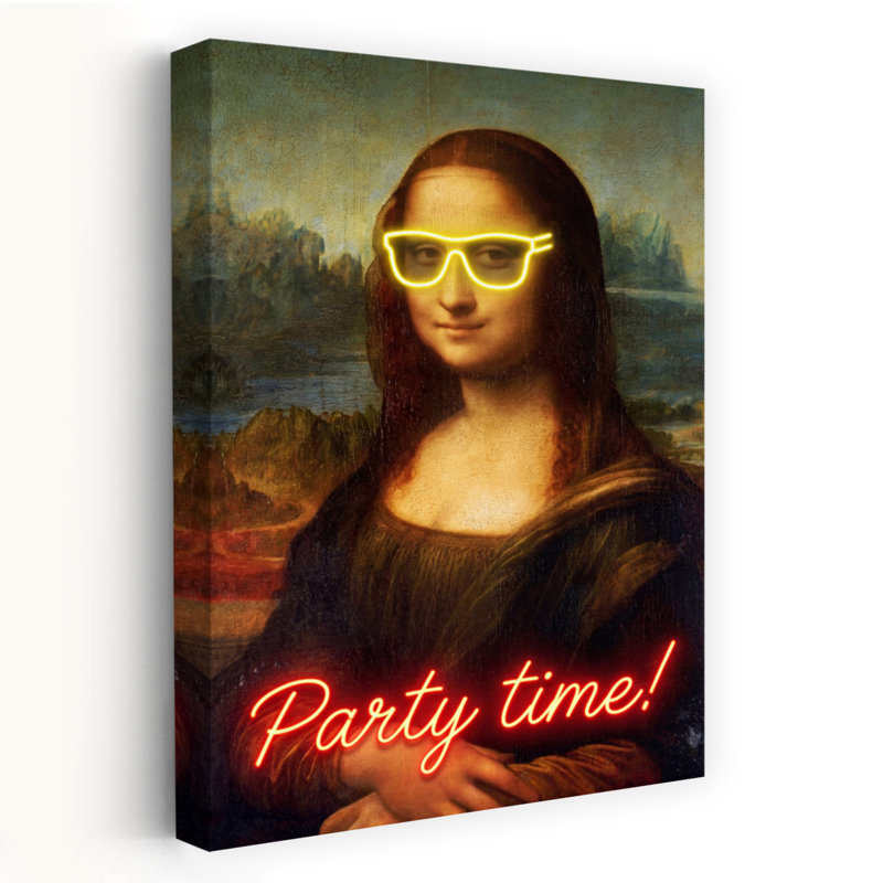 «Mona Lisa Party Time Classic Modern Playful Portrait», reproduction d'art, H 36 po x l 24 po