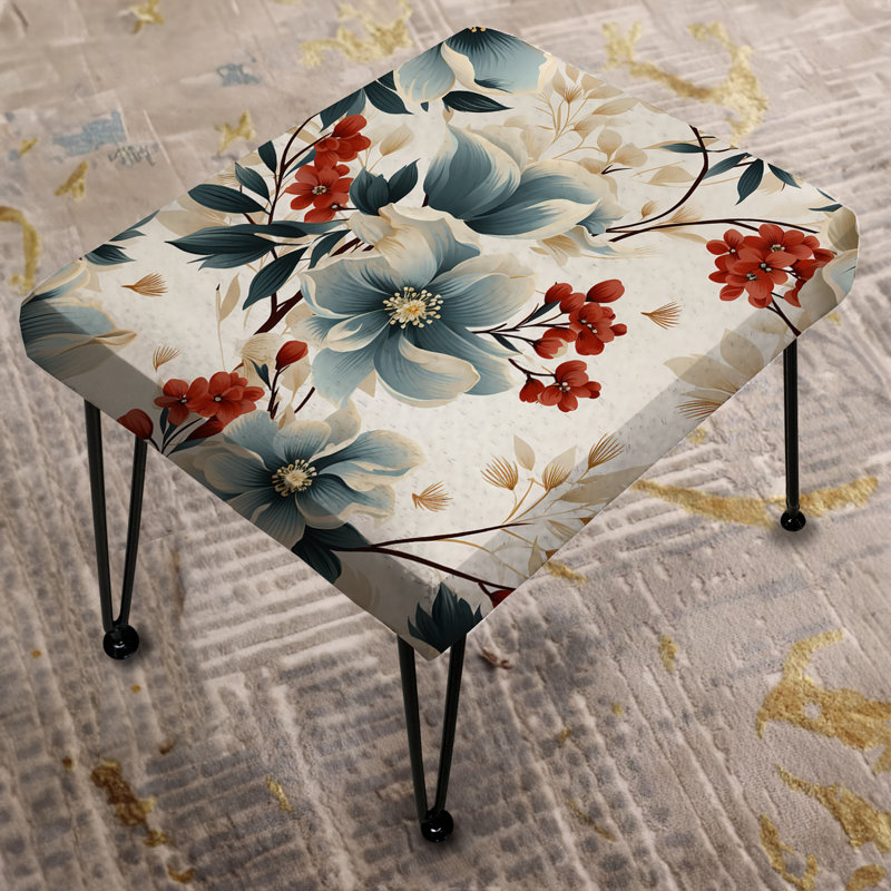 Red And White Asian Zen Floral Pattern - Floral Rectangle Ottoman