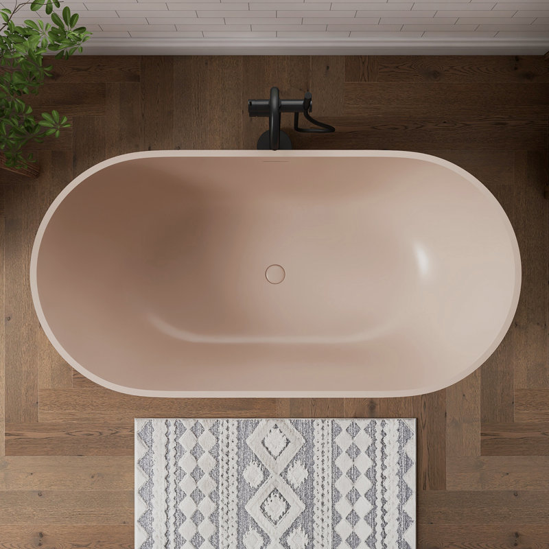 MEDUNJESS 59'' Freestanding Tub Solid Surface Freestanding Soaking Bathtub, Pink Sand
