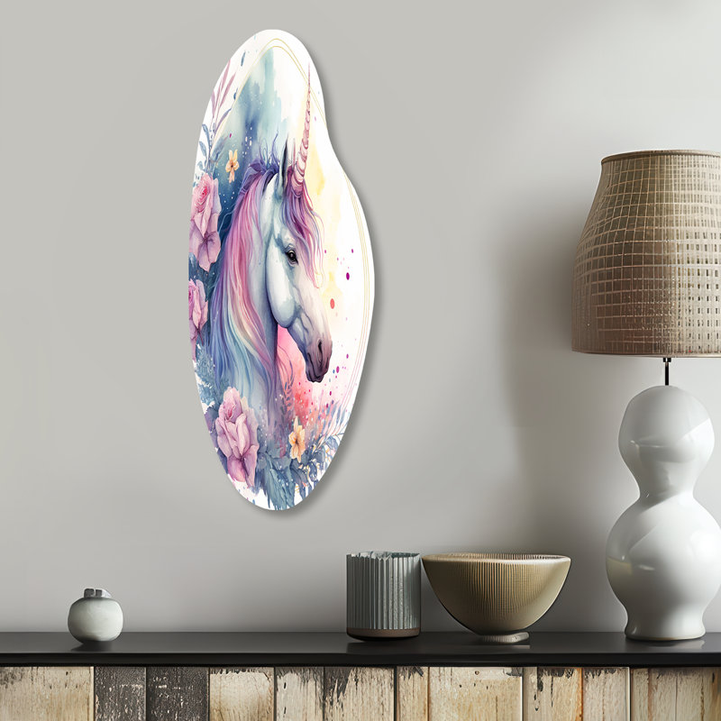 Adorable licorne pastel mignonne entourée de fleurs III, H 30 po x l 11 po