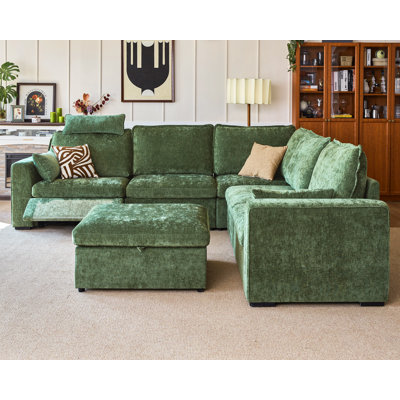 6 Seater Chenille Oversized Modular Sectional Sofa With Power Recliner Plush Cloud Couch With Headrest Convertible Deep L-shaped With Corner And Stora by Latitude Run