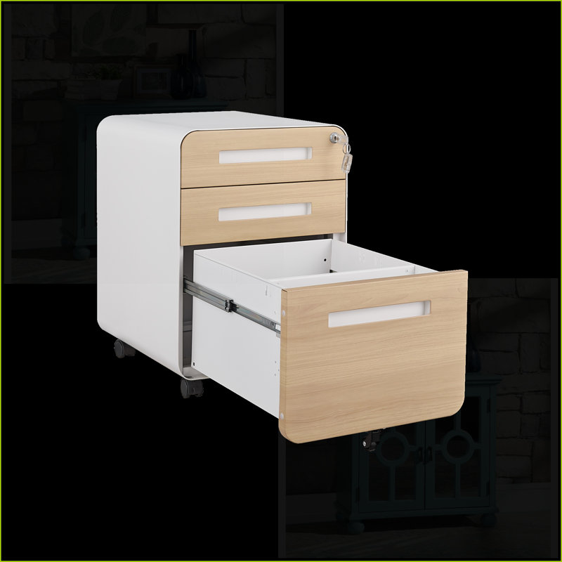 Classeur mobile à 3 tiroirs classeur sous le bureau, en acier verrouillable avec barre de suspension, pour dossiers légaux / format lettre / A4, 5 roulettes | Métal | Bureau
