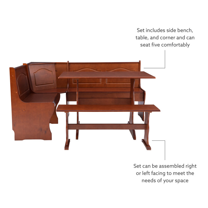 Jiles 5 Person Corner Solid Pine Breakfast Nook with Hidden Storage