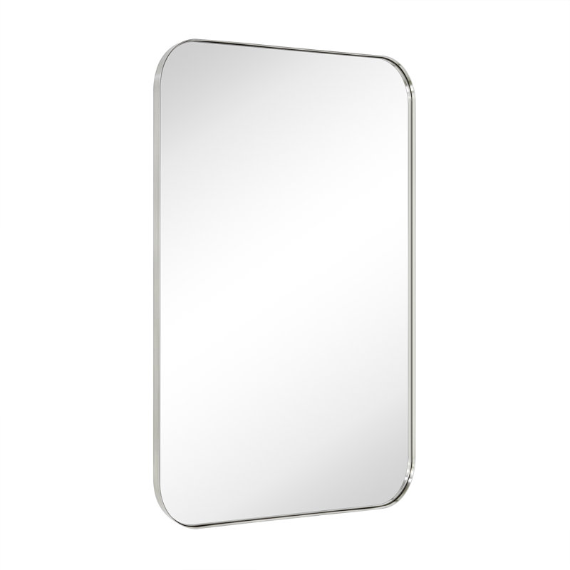 Josilyn Mid-Century Modern Chic Metal Rounded Wall Mirrors, Brushed Nickel, 48" x 30"