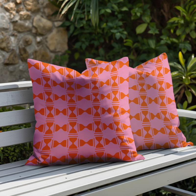Oreiller réversible intérieur / extérieur Stan Geo, 18x18, Pink/Orange