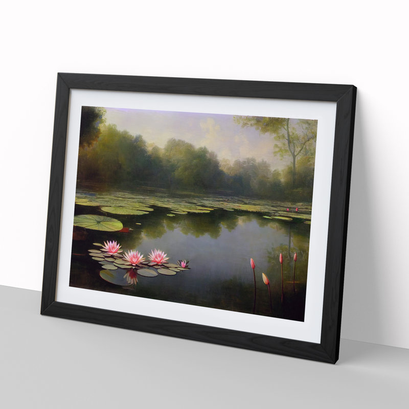 Astounding Water Lily Pond - Single Picture Frame Print, 25cm H x 34cm W x 2cm D, Black Framed