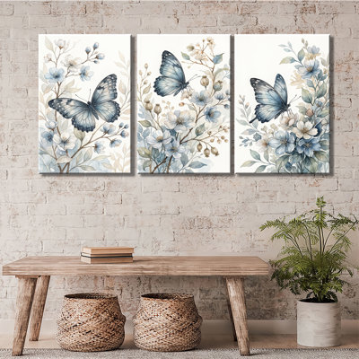 Ensemble de 3 impressions sur toile aquarelle papillon bleu